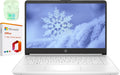 Ordinateur compact portable HP 14 Professionnel et Étudiant avec Microsoft Office 365 inclus, processeur Intel Quad-Core, 8 Go de RAM, 320 Go de stockage (64 Go eMMC + carte SD de 256 Go), Windows 11, écouteurs PLUSERA, blanc