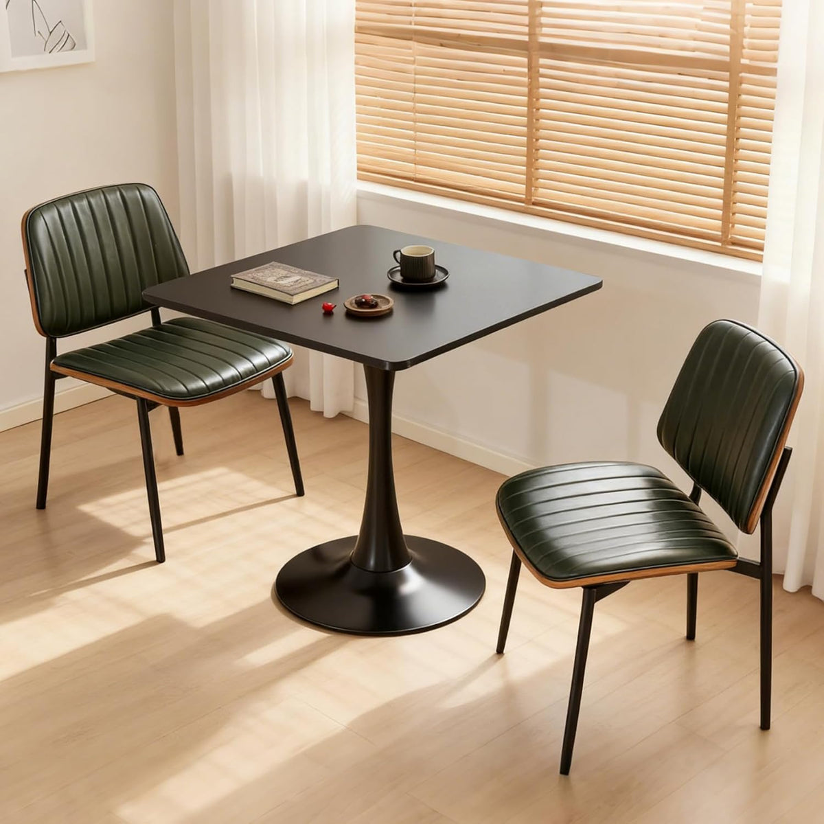 Table de salle à manger carrée, table tulipe de 80 cm dotée de plateau épais et pied en métal, table bistro moderne du milieu du siècle pour cuisine, petits espaces, salon, café (noir)