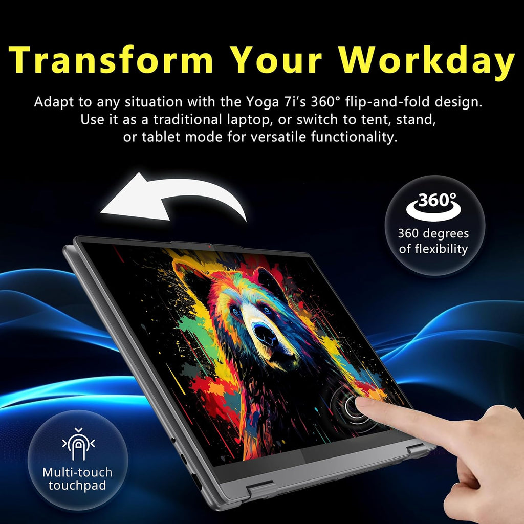 Ordinateur compact portable Lenovo Yoga 7i 2-en-1, écran tactile 2K de 16 pouces, processeur Intel Ultra 5 226V, 16 Go de RAM LPDDR5X, 3 To de stockage (SSD de 2 To et station d'accueil de 1 To), carte graphique Intel Arc, clavier rétroéclairé