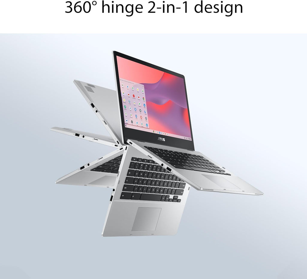 ASUS Chromebook Flip CX1 Ordinateur compact portable convertible 14 pouces FHD NanoEdge Tactile à 360° Processeur Intel Celeron N4500 128 Go de stockage eMMC 8 Go de RAM ChromeOS Argent transparent CX1400FKA-AS88FT