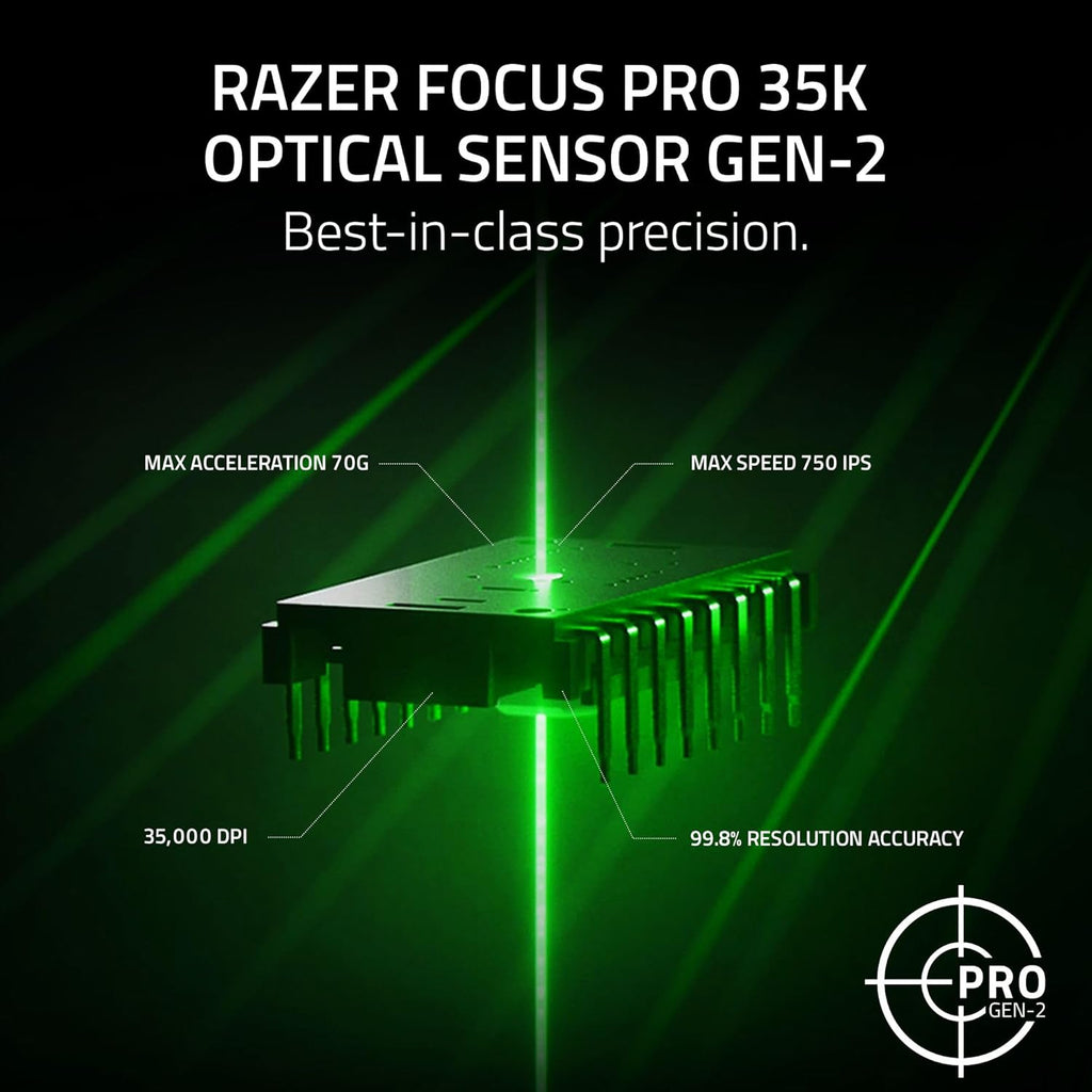 Souris gaming à connectivité sans fil Razer Viper V3 Pro : symétrique, légère (54 g), fréquence de rafraîchissement de 8 000 Hz, capteur optique 35 000 DPI, commutateurs optiques Gen3, 8 boutons programmables, autonomie de 95 h, noire.