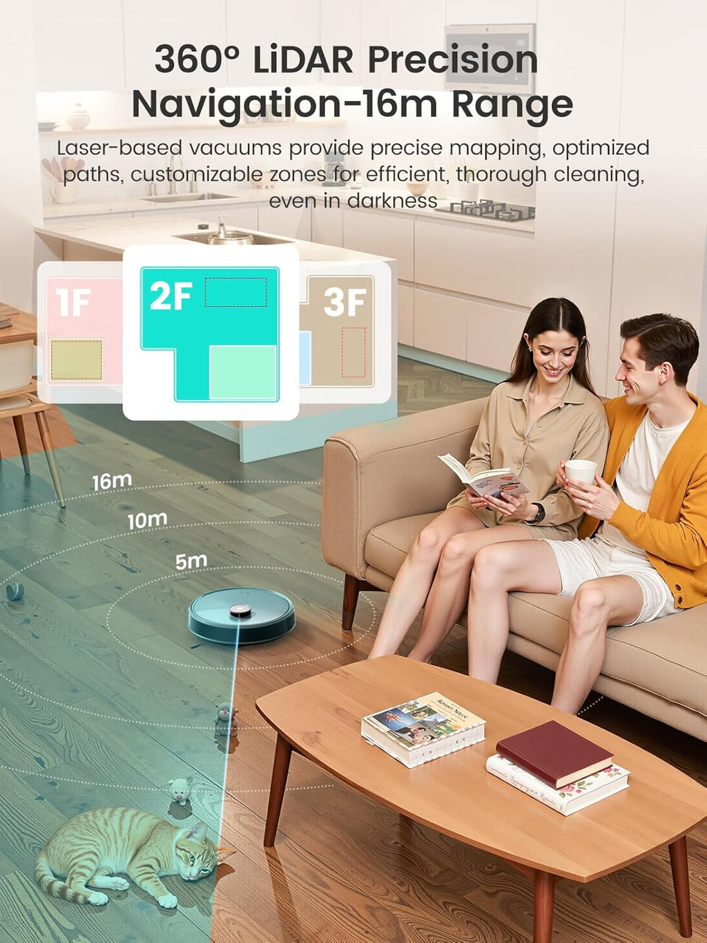 Aspirateur et laveur robot Lefant LiDAR, aspiration de 20 000 Pa, vidage automatique après 90 jours, détection d'obstacles, lavage et séchage automatiques, adapté à les poils d'animaux et les tapis, compatible Wi-Fi 5G, Alexa/application/Apple…