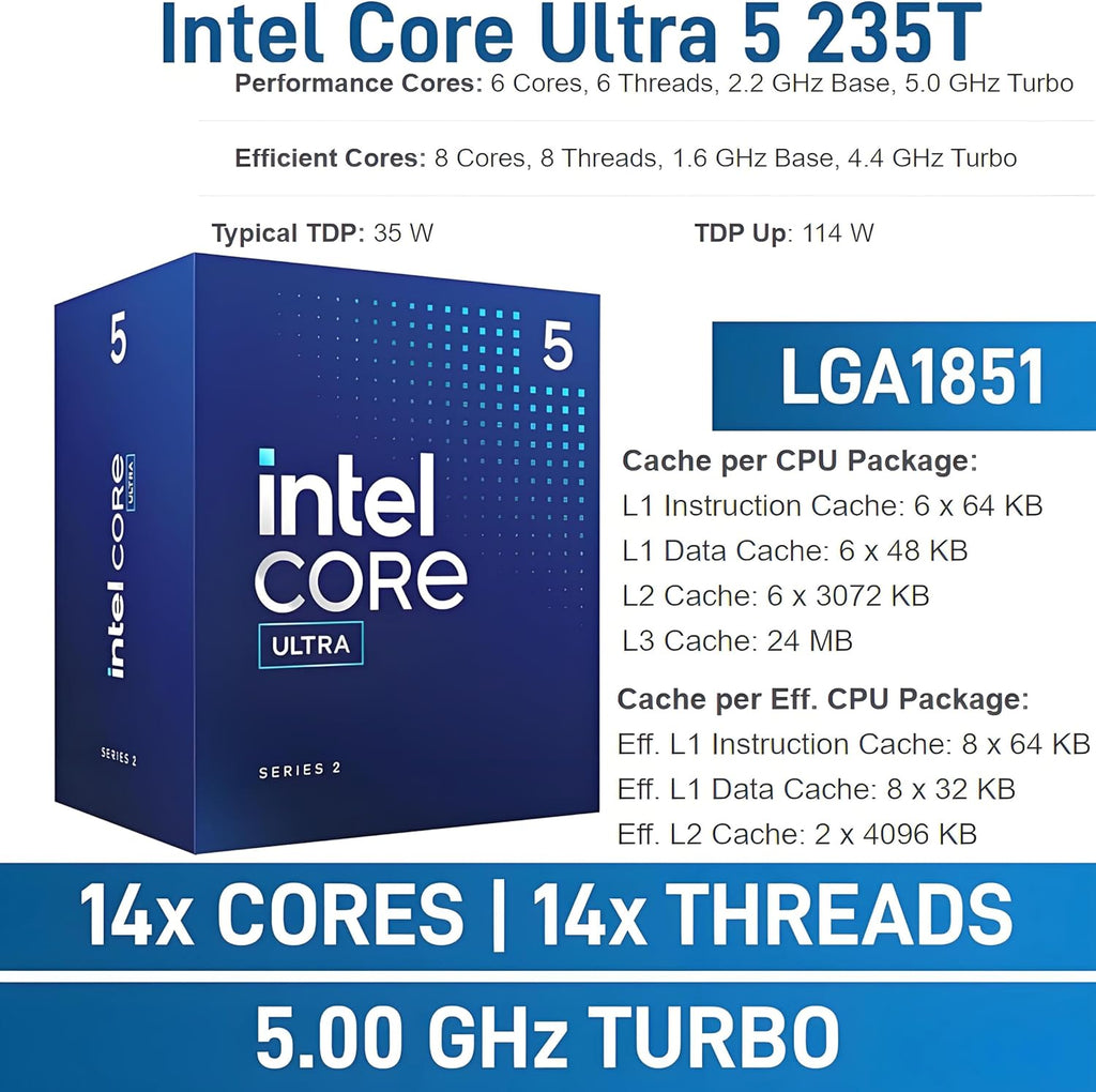 Mini PC Dell Pro Micro Plus (OptiPlex 7000 MFF nouvelle génération) : ordinateur de bureau professionnel, PC IA, processeur Intel Ultra 5 235T à 14 cœurs (supérieur à l'i7-13700T), 16 Go de RAM DDR5, SSD de 512 Go, Wi-Fi 6, Bluetooth, 4 ports…
