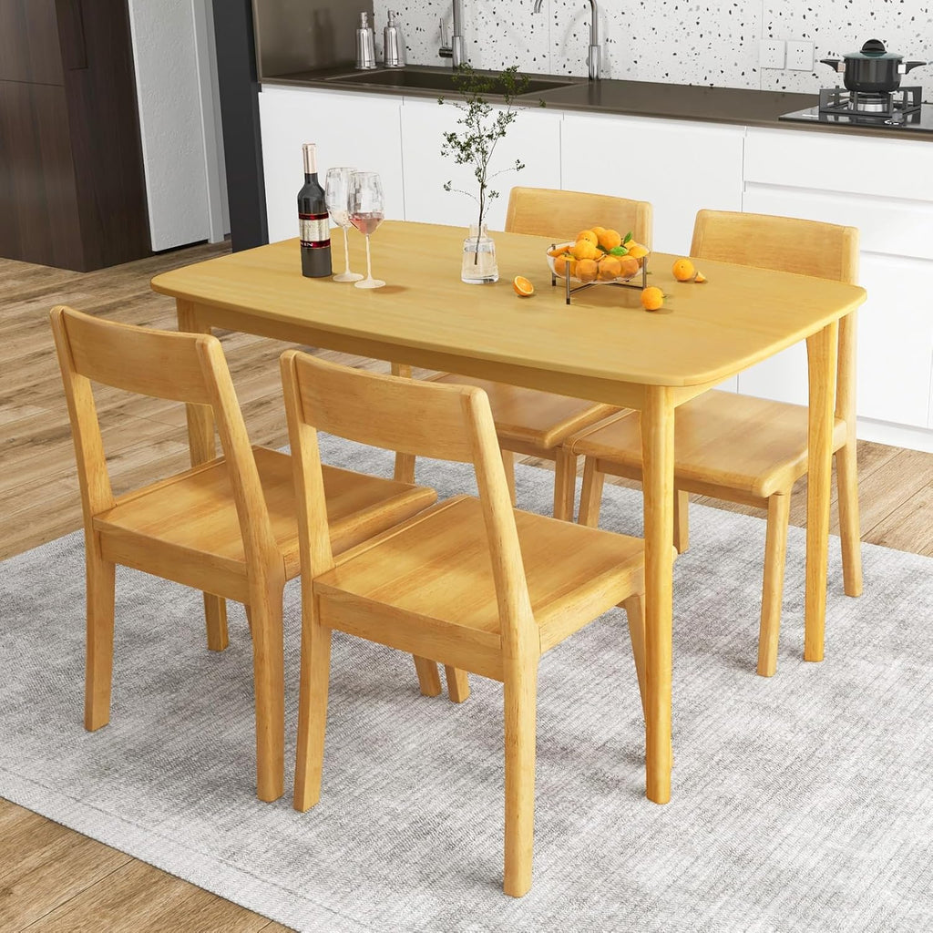 Table de salle à manger Giantex pour 4 personnes, table de cuisine rectangulaire de 122 cm dotée de pieds en bois d'hévéa massif et plateau spacieux, table à manger en bois pour salon/salle à manger, coin repas (naturel)