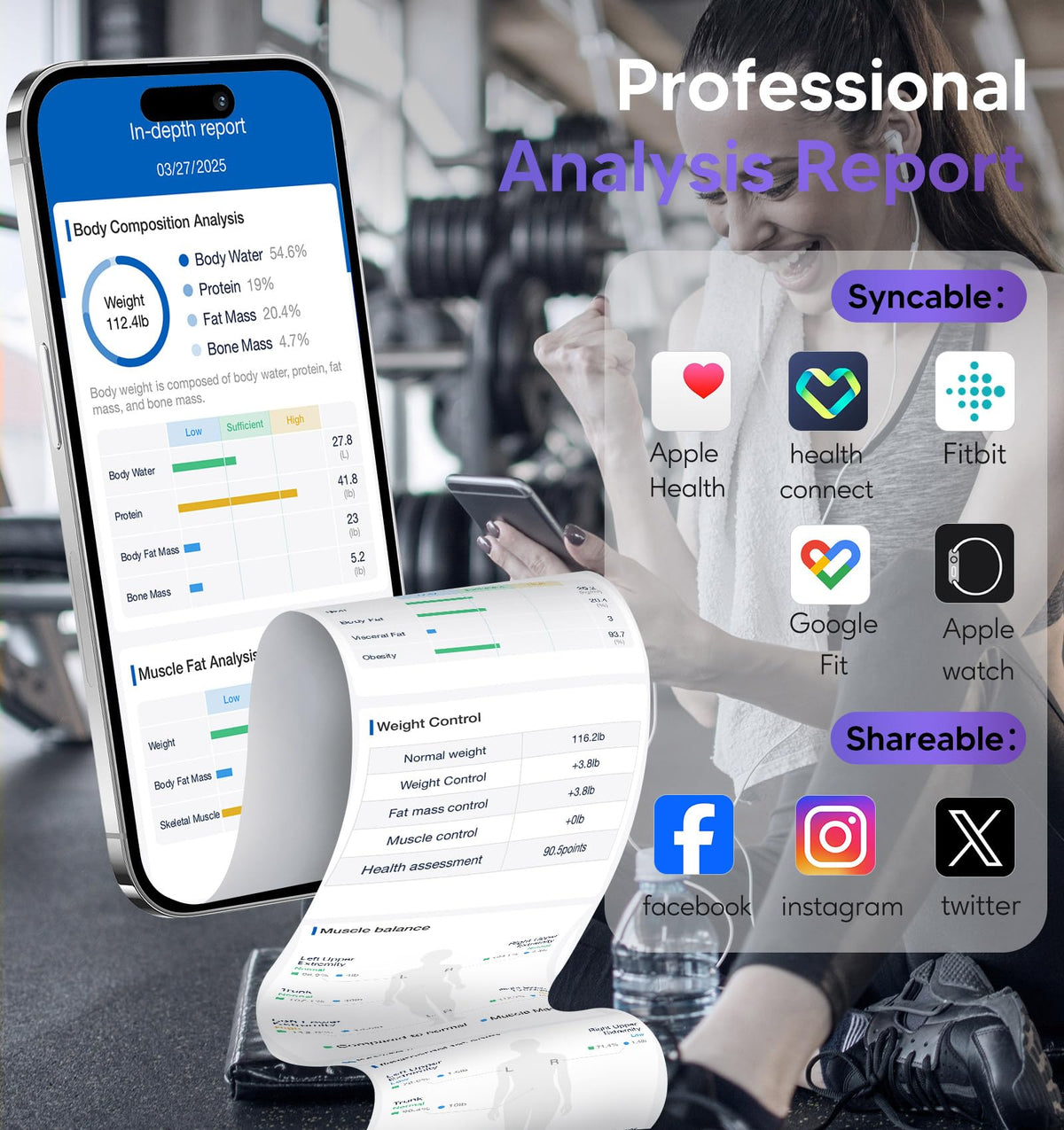 Balance connectée GE Smart Scale : analyseur de composition corporelle Bluetooth à 8 électrodes – Modèle pratique