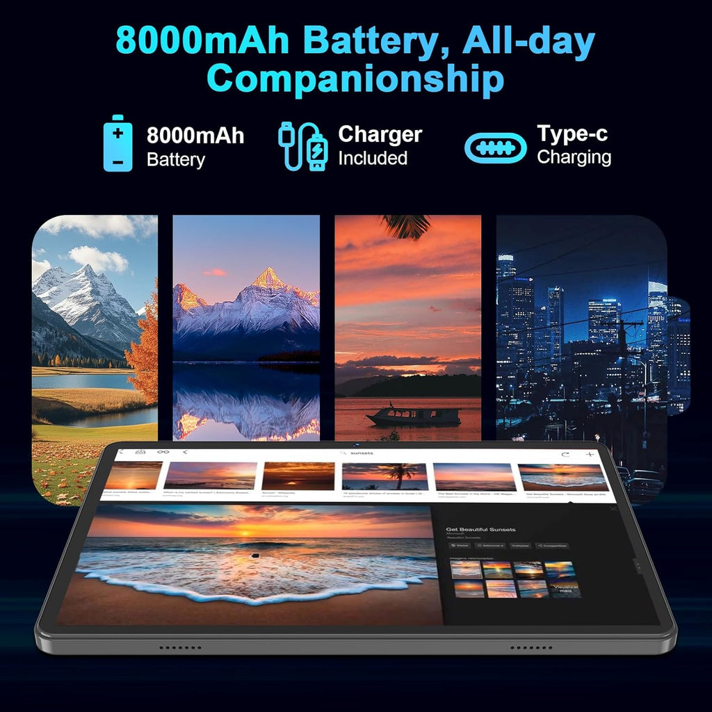Tablette tactile Suicoey 2026 avec clavier, 26 Go + 256 Go (extensible à 2 To), tablette Android 15 de 10 pouces avec processeur Octa Core, intelligence artificielle Gemini, Wi-Fi 5G, batterie de 8 000 mAh, Bluetooth 5.0, tablette IA 2 en 1 avec étui