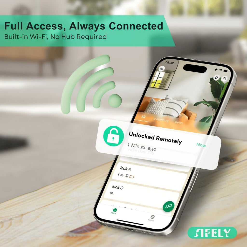 Serrure de porte intelligente doté de Wi-Fi intégré, empreinte digitale, poignée et clavier – Accès à distance et verrouillage automatique, entrée sans clé pour un usage domestique, les locations Airbnb et autres, déverrouillage 6 en 1 …