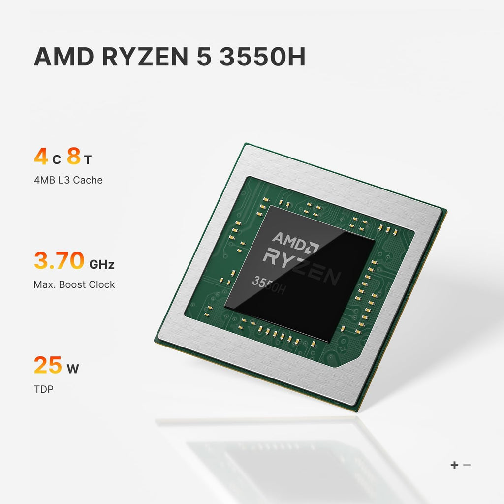 Mini PC BOSGAME E4, double LAN Gigabit, Ryzen 5 3550H, Windows 11 Pro, ordinateur de bureau au format compact, 16 Go de RAM DDR4, SSD NVMe de 1 To, triple affichage, 4 ports USB, Wi-Fi 5/Bluetooth 5.0 – adapté à le bureau et la maison