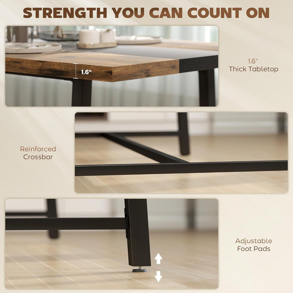 Table de salle à manger industrielle HOMCOM pour 8 personnes, table rectangulaire de 180 cm de long dotée de grand plateau et pieds en acier, marron rustique