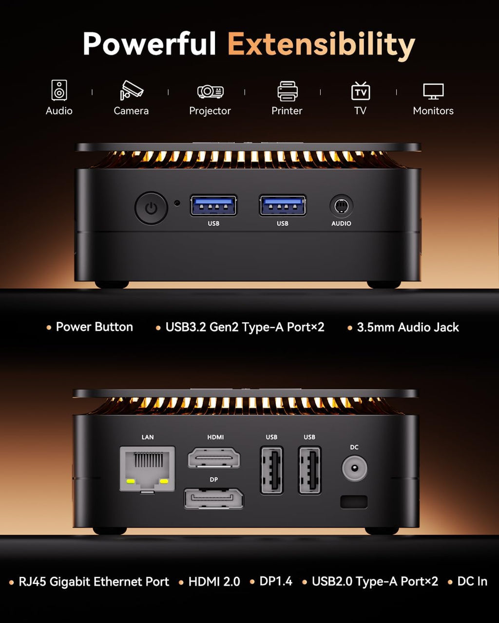 Mini-ordinateur KAMRUI Essenx E1 doté de processeur N95, 12 Go de RAM LPDDR5 et SSD M.2 de 256 Go. Mini PC au format compact compatible double Wi-Fi 4K, Ethernet et Bluetooth. adapté à les entreprises.