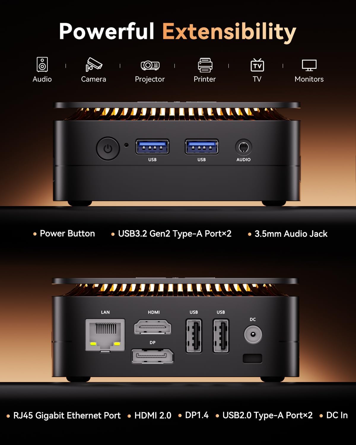 Mini-ordinateur KAMRUI Essenx E1 doté de processeur N95, 12 Go de RAM LPDDR5 et SSD M.2 de 256 Go. Mini PC au format compact compatible double Wi-Fi 4K, Ethernet et Bluetooth. adapté à les entreprises.