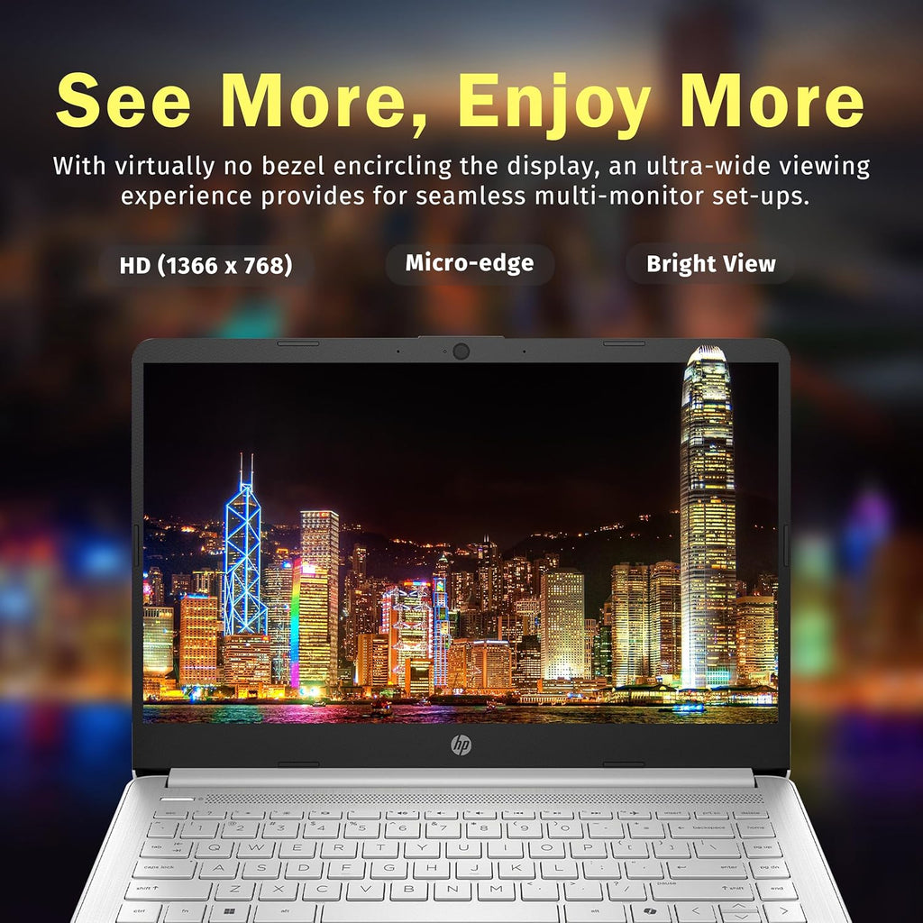 Ordinateur compact portable HP Stream 14 HD, processeur Intel N150, 8 Go de RAM, 288 Go de stockage (128 Go UFS + station d'accueil de 160 Go), carte graphique Intel, 1 an d'abonnement à Office 365, Copilot, Wi-Fi 6, Windows 11, argent naturel