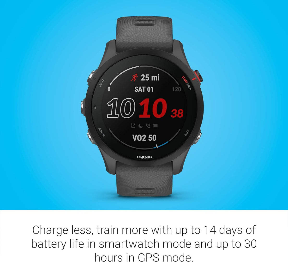 Présentation : Montre connectée GPS de course à pied Garmin Forerunner® 255 : informations avancées, batterie longue durée, gris ardoise