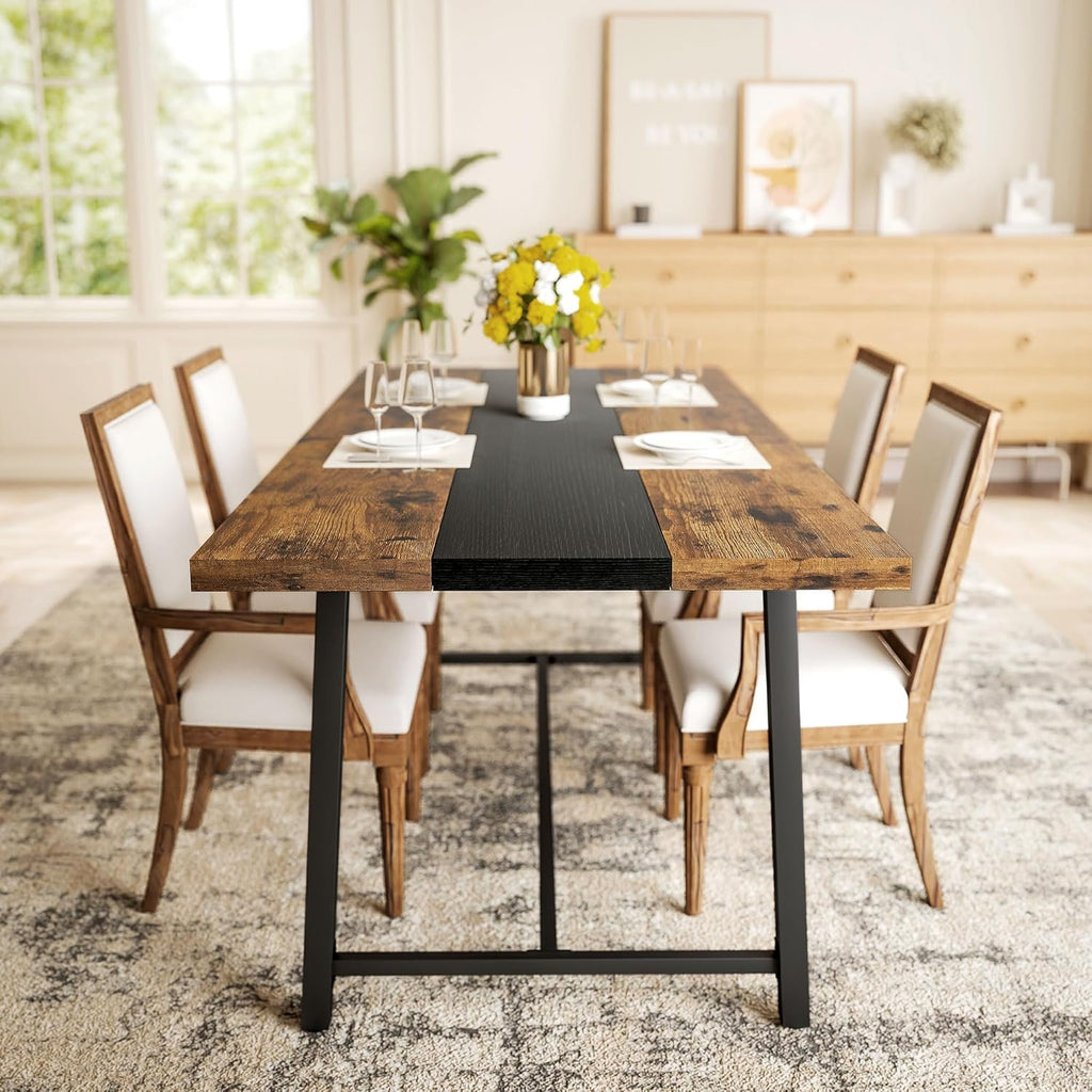 Table de salle à manger industrielle HOMCOM pour 8 personnes, table rectangulaire de 180 cm de long dotée de grand plateau et pieds en acier, marron rustique
