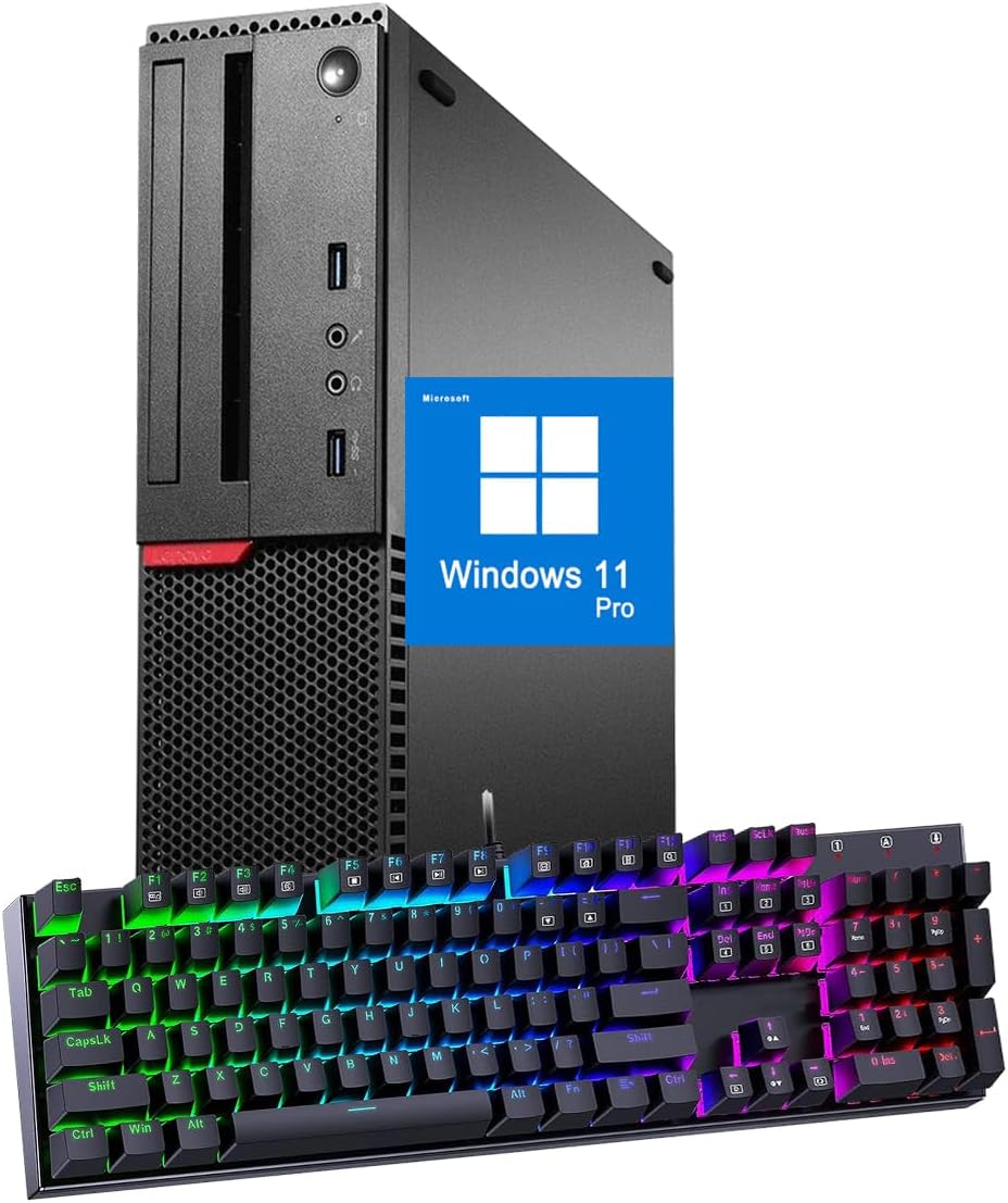 Ordinateur de bureau Lenovo Thinkcentre M700 SFF, processeur Intel Quad 6e génération, 8 Go de RAM, disque dur de 500 Go, clavier RGB, Windows 11 Pro (reconditionné) – Modèle pratique