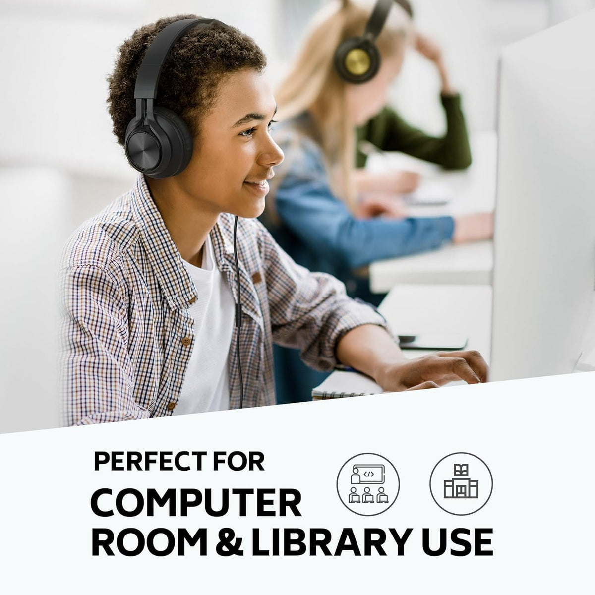 AILIHEN Casque audio filaire pour l'école, lot de 12 casques avec microphone pour les élèves du primaire et du secondaire, compatible avec Chromebook, ordinateur et ordinateur compact portable (noir), prise jack 3,5 mm