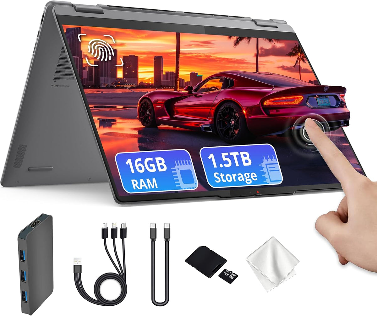 Ordinateur compact portable Lenovo Yoga 7i 2-en-1, écran tactile 2K de 16 pouces, processeur Intel Ultra 5 226V, 16 Go de RAM LPDDR5X, stockage de 1,5 To (SSD de 512 Go et station d'accueil de 1 To), carte graphique Intel Arc, clavier rétroéclairé