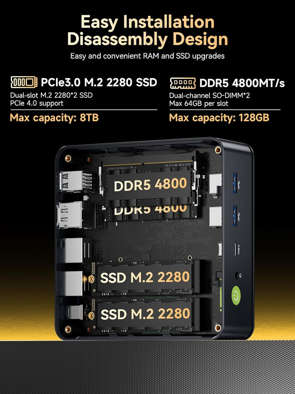 Mini PC gaming GMKtec M6 Ultra Ryzen 7640HS (version améliorée 6600H/6800U), 16 Go de RAM DDR5, SSD 1 To, double carte réseau LAN 2,5 GbE, compatible bureau et usage domestique, triple affichage 4K, Wi-Fi, 6 ports USB 4.0, Bluetooth 5.2…
