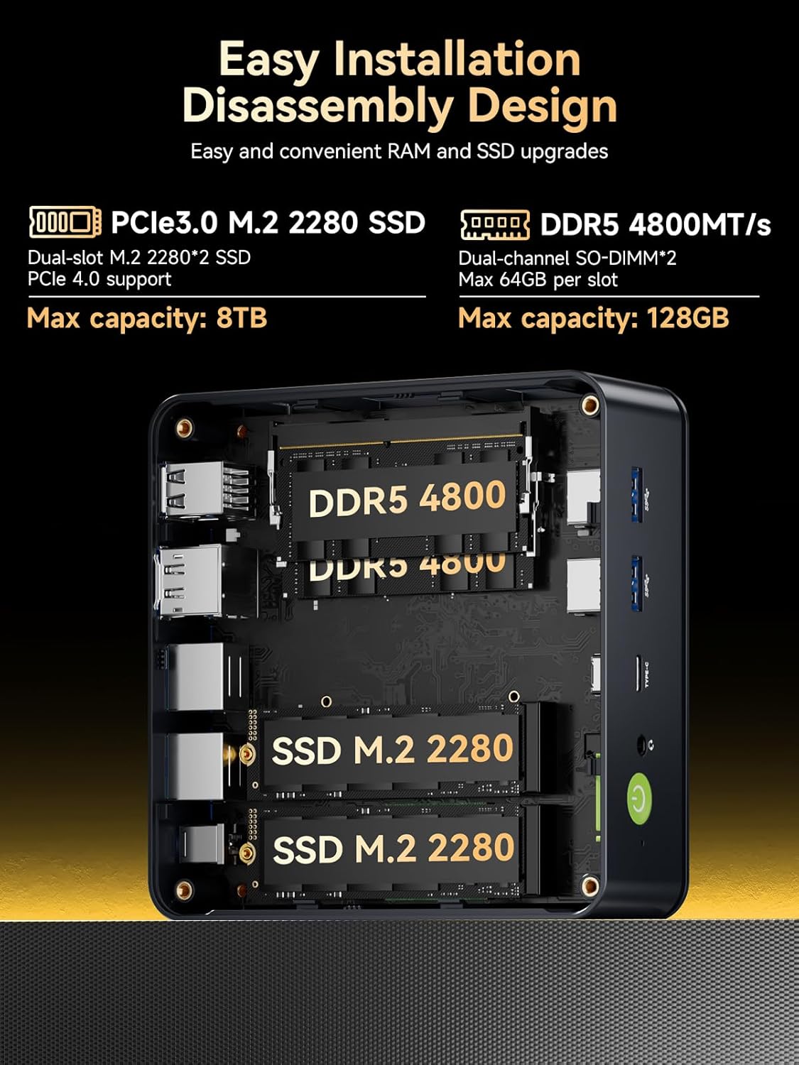 Mini PC gaming GMKtec M6 Ultra Ryzen 7640HS (version améliorée 6600H/6800U), 16 Go de RAM DDR5, SSD 1 To, double carte réseau LAN 2,5 GbE, compatible bureau et usage domestique, triple affichage 4K, Wi-Fi, 6 ports USB 4.0, Bluetooth 5.2…