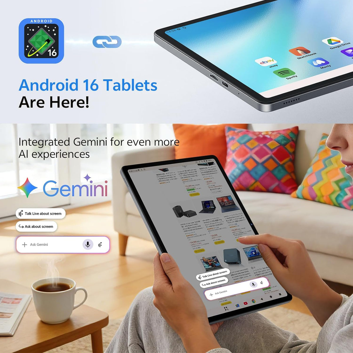 Tablette tactile 11 pouces, Android 16, processeur octocœur, 20 Go de RAM, 128 Go de ROM extensible jusqu'à 1 To, écran tactile IPS 1280 x 800, GPS, autonomie de 8 h, Wi-Fi 6, Bluetooth 5.2, double caméra 8 MP + 13 MP (Gris)