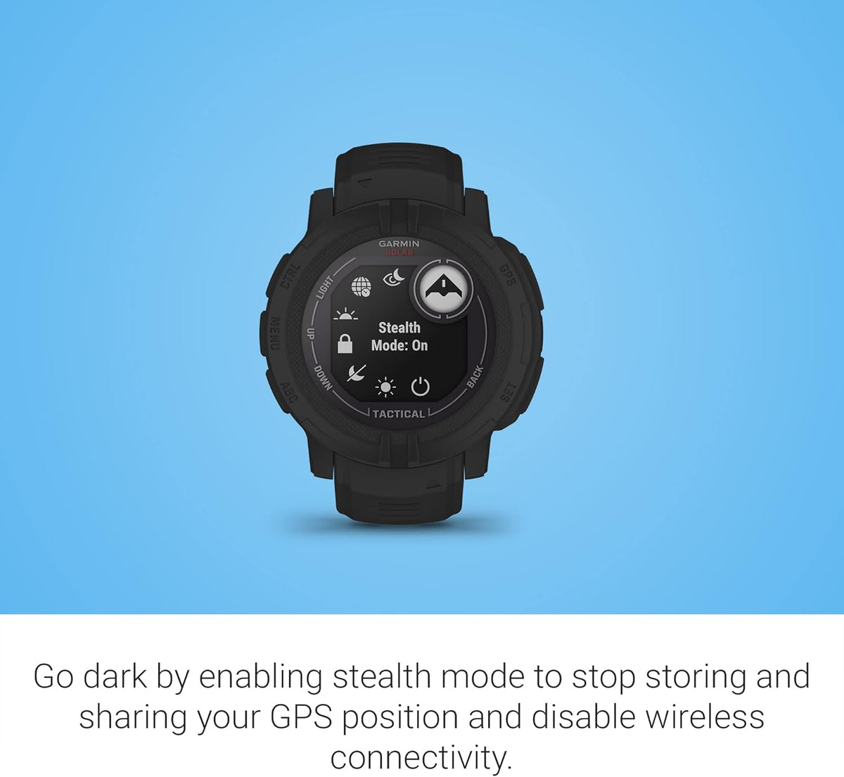 Montre Garmin Instinct 2 Solar Tactical-Edition robuste pour activités outdoor, doté de GPS, recharge solaire, conçue pour résister à tous les éléments, compatibilité multi-GNSS, fonction de retour en arrière et bien plus encore (noire).