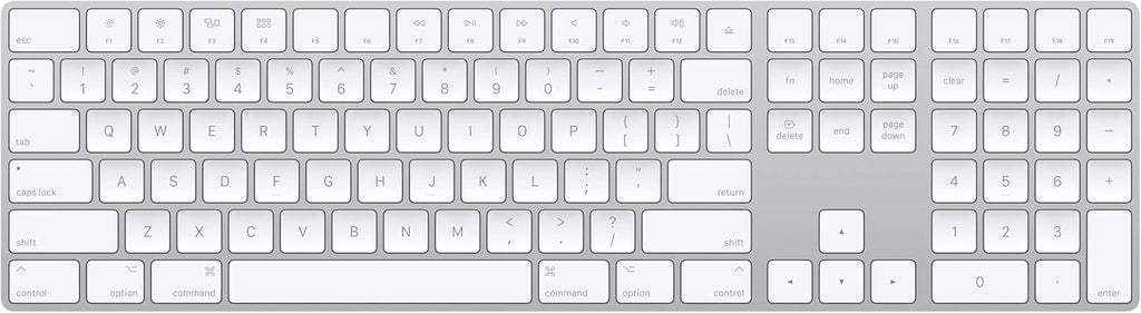 Clavier Apple Magic Keyboard dotée de pavé numérique : sans fil, Bluetooth, rechargeable. Compatible avec Mac, iPad et iPhone ; anglais (États-Unis) – blanc
