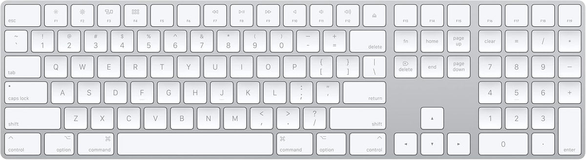 Clavier Apple Magic Keyboard dotée de pavé numérique : sans fil, Bluetooth, rechargeable. Compatible avec Mac, iPad et iPhone ; anglais (États-Unis) – blanc