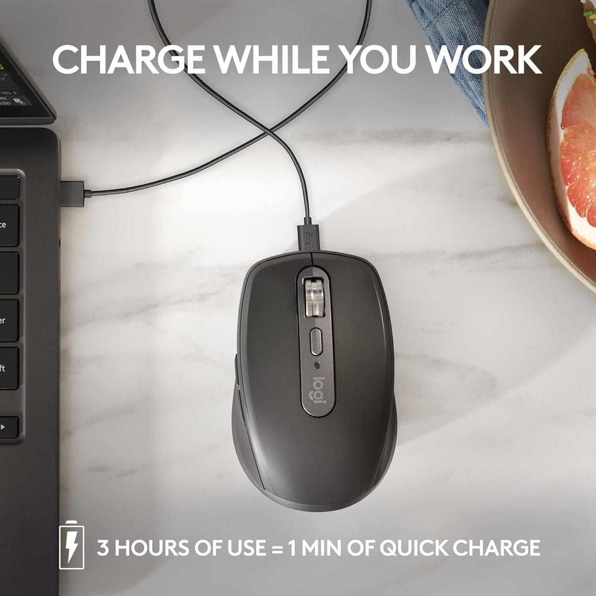 Souris à connectivité sans fil au format au format compact Logitech MX Anywhere 3S, défilement réactif, suivi multi-surfaces 8 000 DPI, clics silencieux, boutons programmables, USB-C, Bluetooth, compatible Windows, Linux, Chrome OS et Mac - Graphite