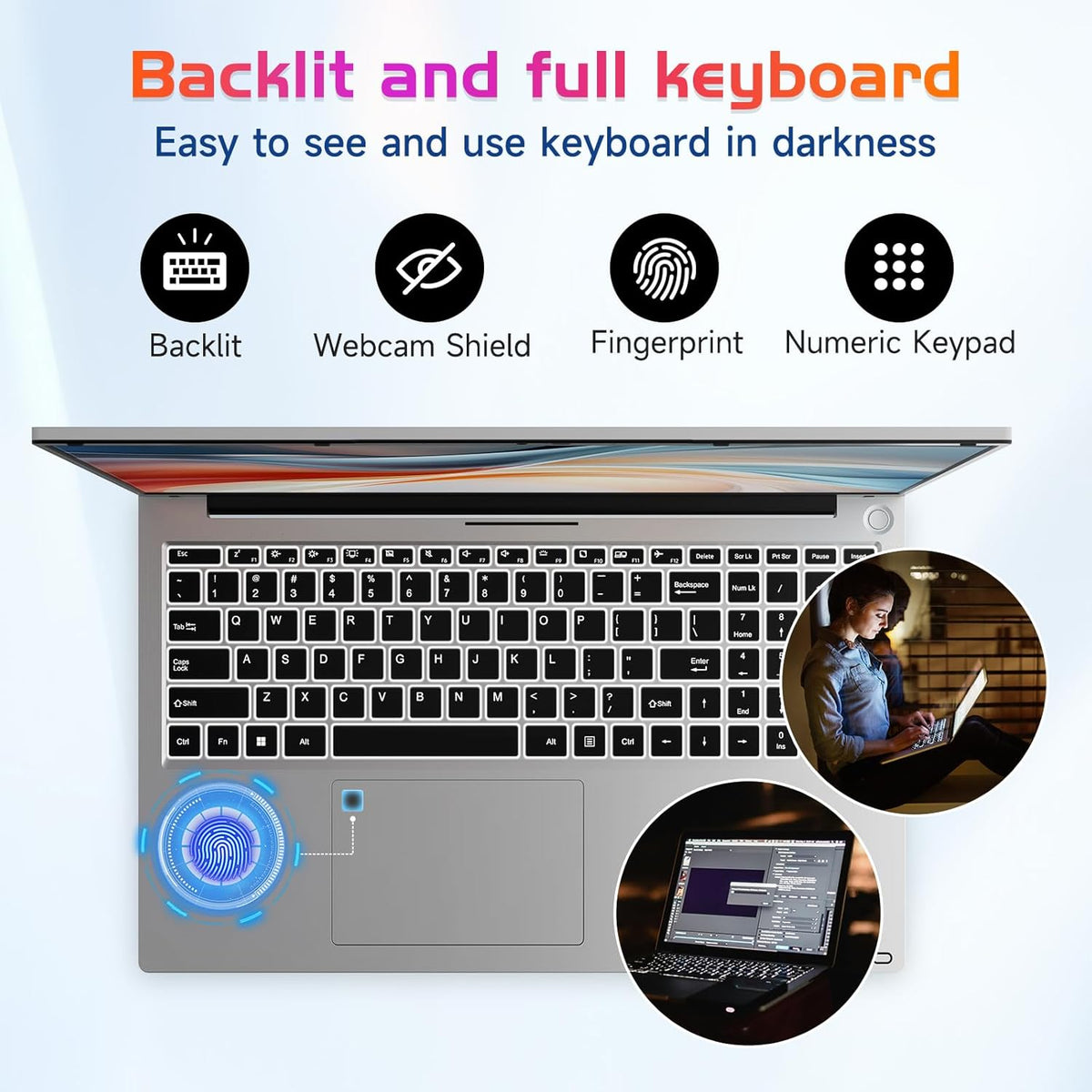 Ordinateur compact portable NIMO 17,3" FHD IPS, processeur Intel Core i3-1215U (plus performant qu'un i5-1135G7), 16 Go de RAM, SSD de 512 Go, Windows 11 Famille, Wi-Fi 6, clavier rétroéclairé, lecteur d'empreintes digitales, port USB-C, charge