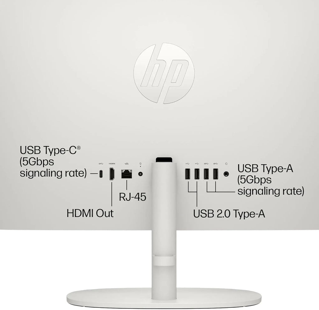 Ordinateur de bureau tout-en-un HP 21,5" FHD, 32 Go de RAM, 128 Go UFS, processeur Intel N100 quadricœur, Windows 11, clavier et souris, hub PLUSERA 8-en-1 inclus, blanc cachemire – Modèle pratique