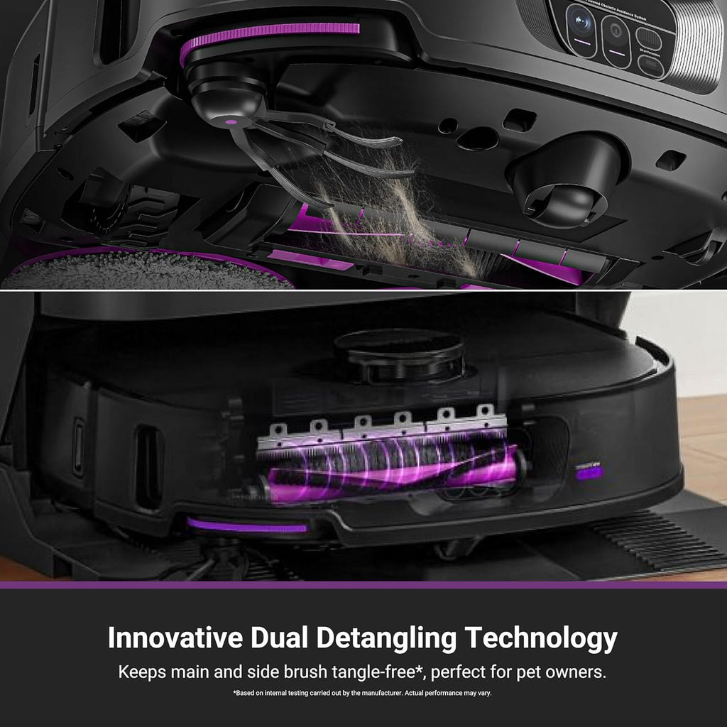 Aspirateur robot tout-en-un Eureka J15 Max Ultra à vidage automatique, aspiration de 22 000 Pa, lavage à l'eau chaude à 80 °C, séchage à l'air chaud à 55 °C, plateau de base autonettoyant, bras de lavage flexible, système anti-enchevêtrement RTCam…