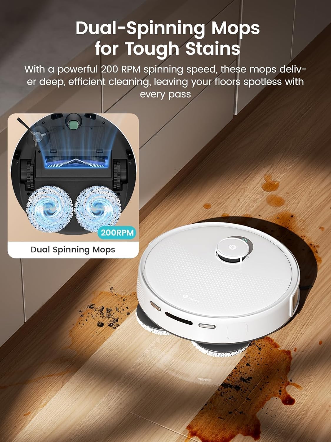 Aspirateur et laveur robot Lefant, aspiration de 15 000 Pa, vidage automatique après 90 jours, lavage et séchage automatiques, détection d'obstacles, adapté à les poils d'animaux et les tapis, compatible Wi-Fi 5G, Alexa/application/iWatch, M3 Blanc