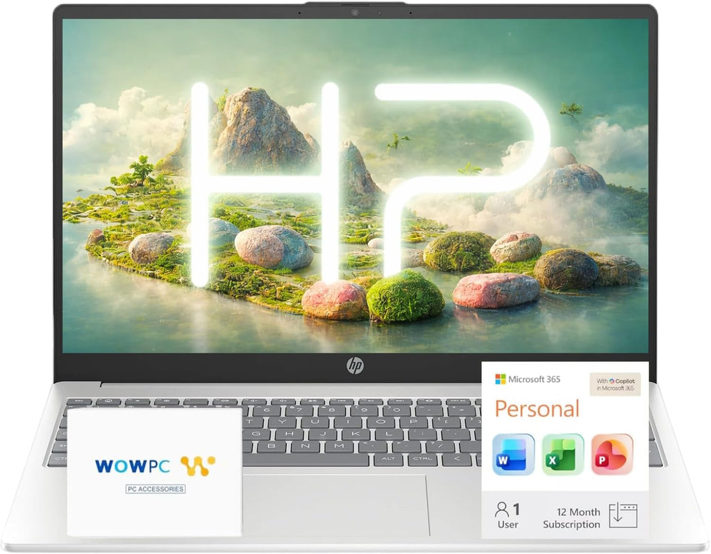 Ordinateur compact portable professionnel HP 15,6 pouces avec Microsoft 365 • Édition 2026 • Copilot AI • Processeur Intel N100 quadricœur • 1,1 To de stockage (1 To OneDrive + 128 Go UFS) • Windows 11 • Sans souris