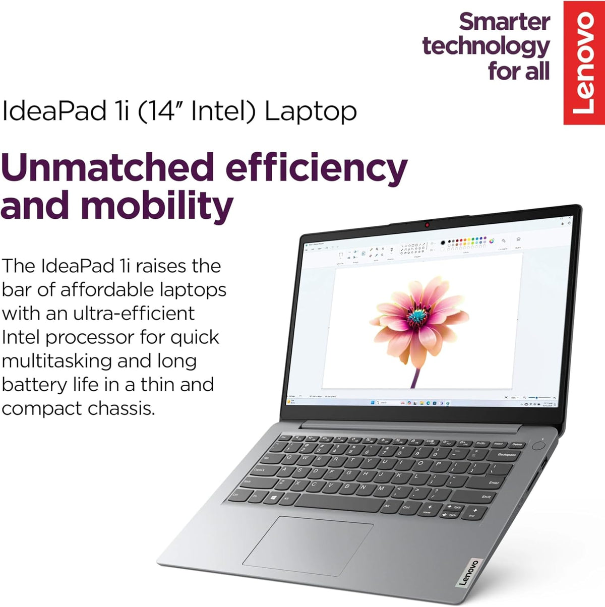 Ordinateur compact portable Lenovo IdeaPad 1i avec Office 365 Famille et Petite Entreprise • SSD 128 Go • 4 Go de RAM • Processeur Intel Core • Écran antireflet 14 pouces • Wi-Fi 6 • Autonomie de 11 heures • Windows 11 (sans souris)