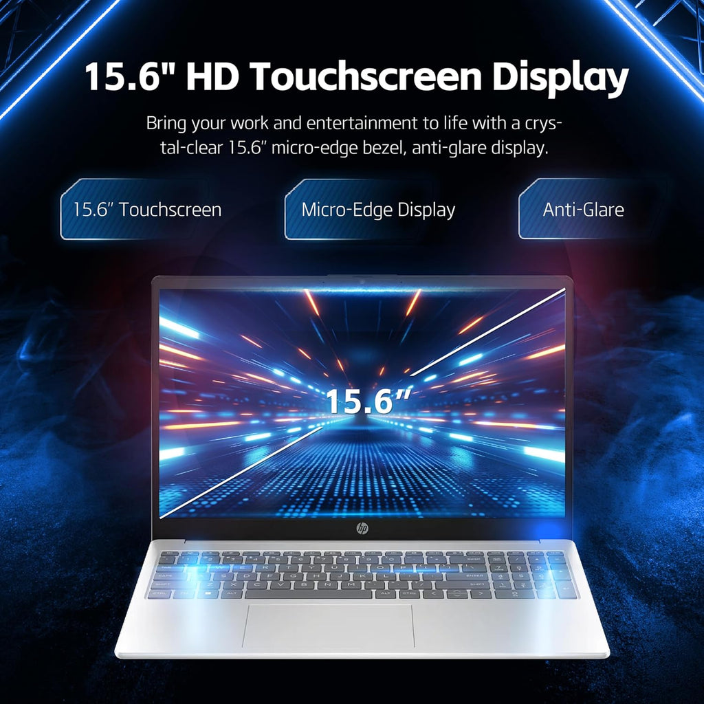 Ordinateur compact portable HP 15,6 pouces tactile, processeur Intel Core i5, 16 Go de RAM, SSD de 512 Go, pavé numérique, Bluetooth, Wi-Fi, longue autonomie, Windows 11 Famille, accessoires Alpacatec, argent