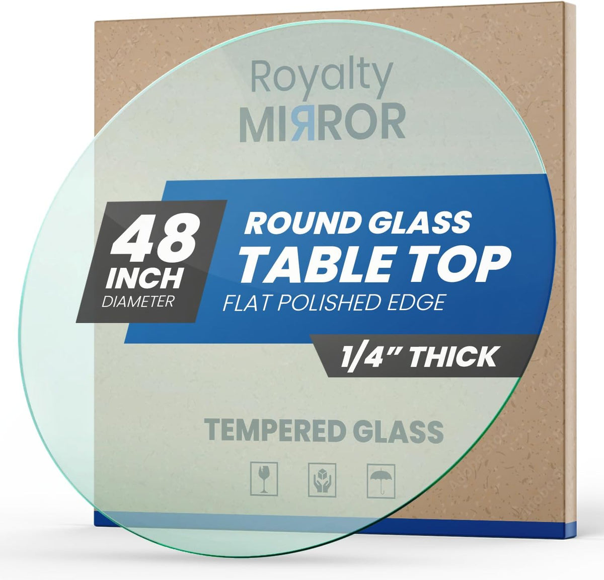 Plateau de table rond en verre trempé Royalty de 122 cm (48 pouces) – Verre transparent – Idéal pour remplacer le plateau de votre table de salle à manger ou de votre bureau – Épaisseur : 6 mm (1/4 pouce) – Bord poli plat pratique