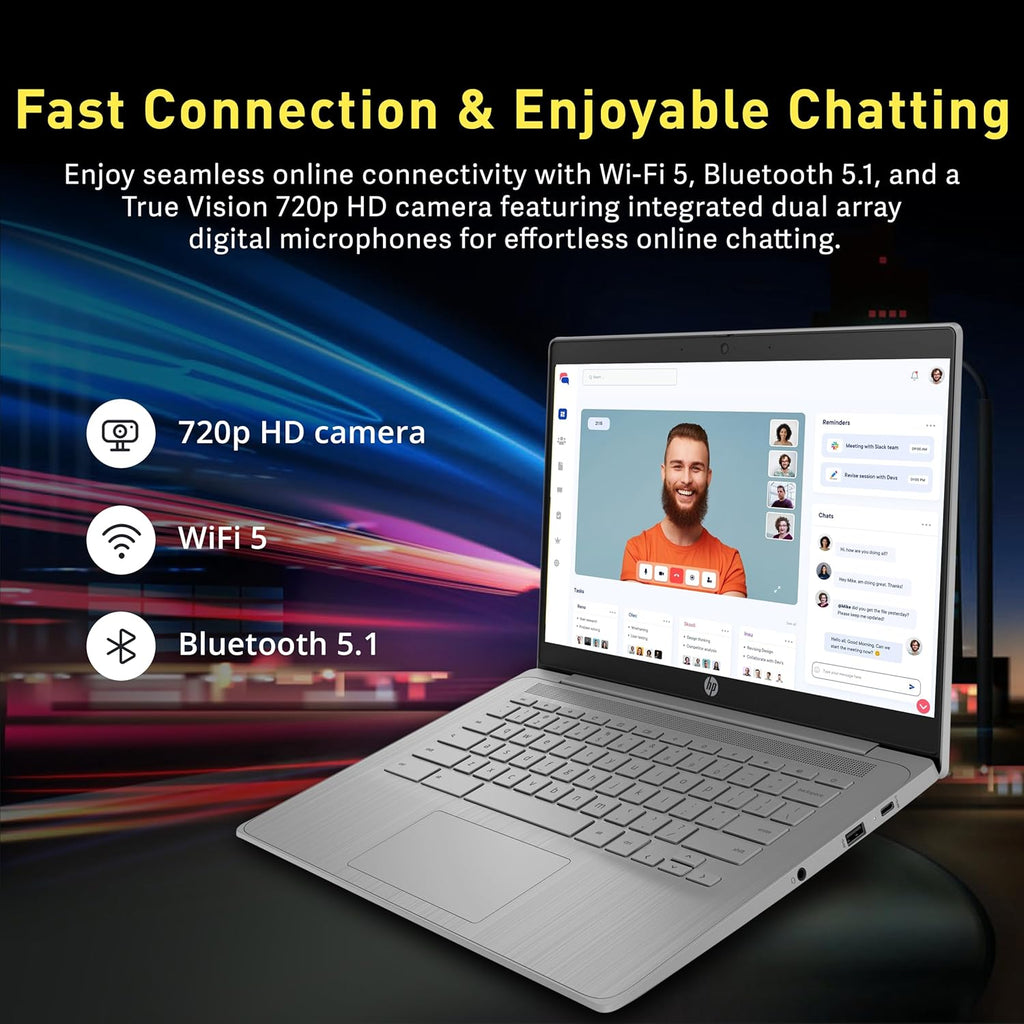 Ordinateur compact portable HP Chromebook 14 HD pour professionnels et étudiants : processeur Intel Celeron N4120, 4 Go de RAM LPDDR4, stockage de 224 Go (64 Go eMMC + station d’accueil de 160 Go), carte graphique UHD, webcam, longue autonomie