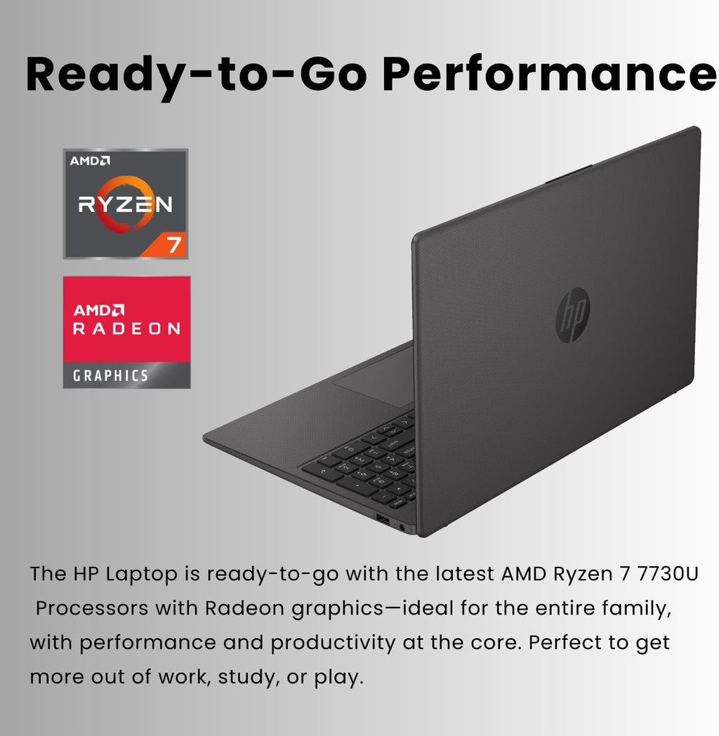 Ordinateur compact portable professionnel HP 255 G10 15,6" FHD, processeur AMD Ryzen 7 7730U, 32 Go de RAM, SSD PCIe 1 To, pavé numérique, webcam, Wi-Fi 6, HDMI, Windows 11 Pro, noir