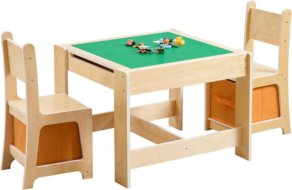 Ensemble table et chaises en bois pour enfants, table d'activités 3 en 1 dotée de tiroir de rangement, table de jeu modulable 2 en 1 avec plateau détachable pour dessiner et lire
