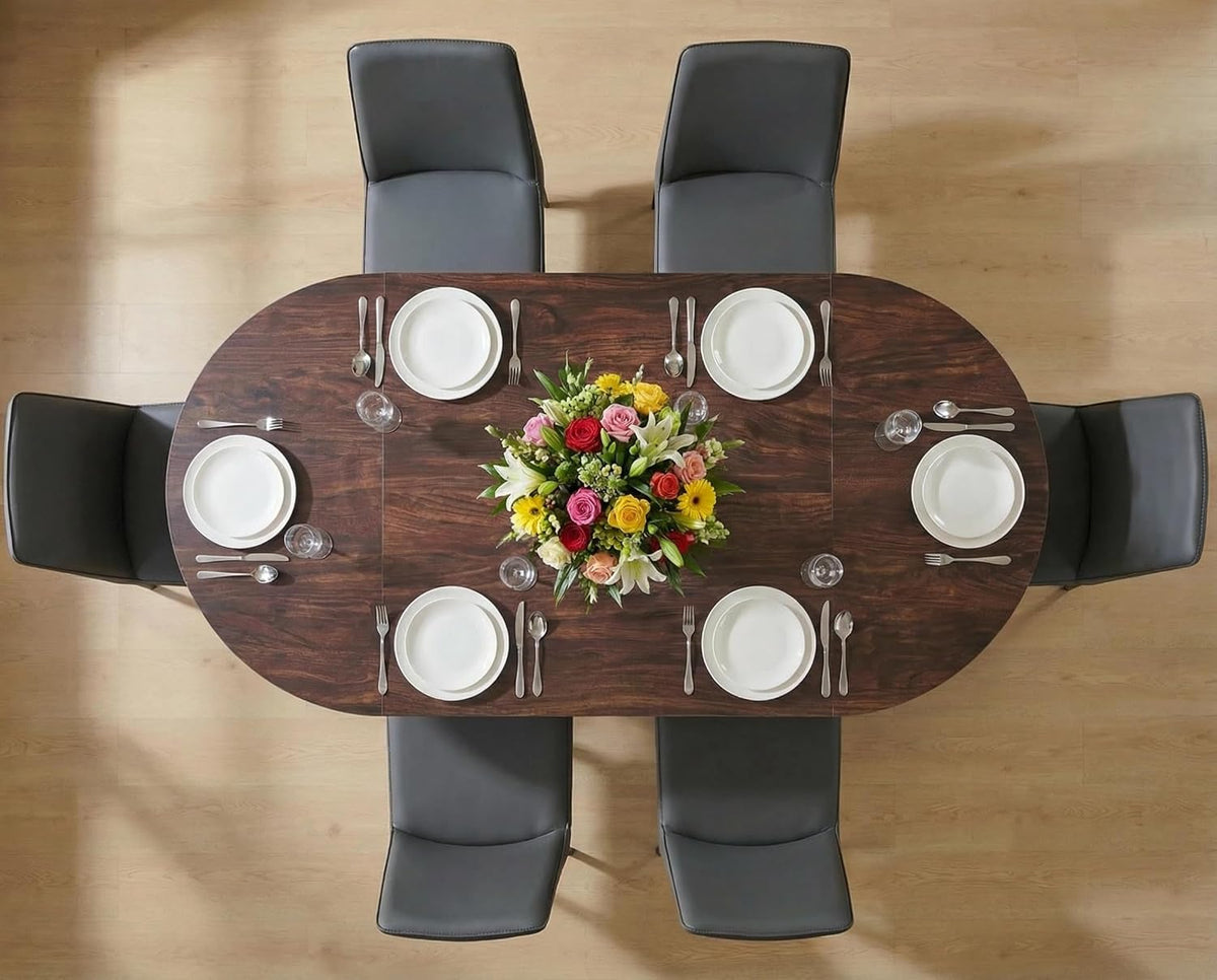 Table de salle à manger ovale moderne en bois OKD de 160 cm (63 pouces) pour 4 à 6 personnes, dotée de piètement stable en forme de T, structure en métal et plateau épais. Table de cuisine robuste idéale pour la salle à manger, la cuisine ou les réun