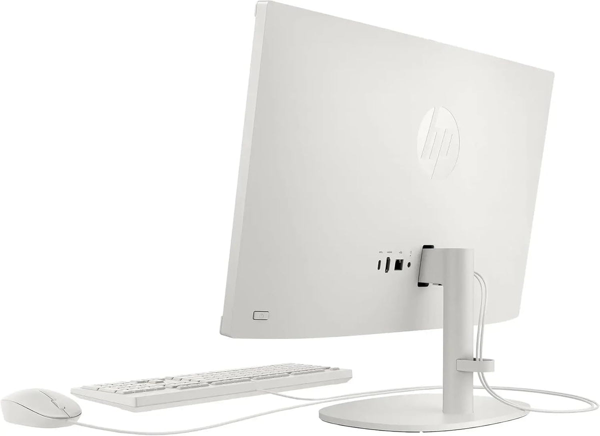 Ordinateur de bureau tout-en-un HP 21,5" FHD, 32 Go de RAM, 128 Go UFS, processeur Intel N100 quadricœur, Windows 11, clavier et souris, hub PLUSERA 8-en-1 inclus, blanc cachemire – Modèle pratique