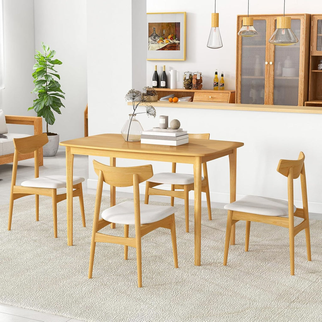 Table de salle à manger Giantex pour 4 personnes, table de cuisine rectangulaire de 122 cm dotée de pieds en bois d'hévéa massif et plateau spacieux, table à manger en bois pour salon/salle à manger, coin repas (naturel)