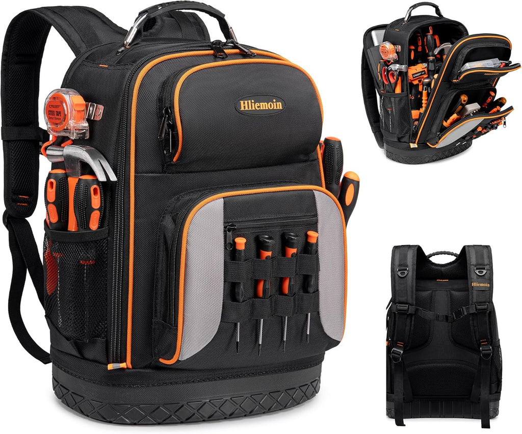Sac à dos à outils robuste en tissu Oxford 1680D, 75 poches et passants, sac à dos d'électricien, grand sac à outils CVC à fond rigide, sac à dos pour technicien de chantier avec compartiment pour ordinateur compact portable 16 pouces pour hommes
