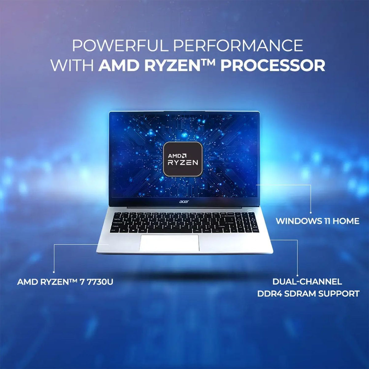 Ordinateur compact portable Acer Aspire 3 Premium Slim avec clavier rétroéclairé - Processeur AMD Ryzen 5 7430U - 8 Go de RAM - SSD de 256 Go - Écran FHD de 15,6 pouces - Wi-Fi 6 rapide - Windows 11 Professionnel - Souris non incluse