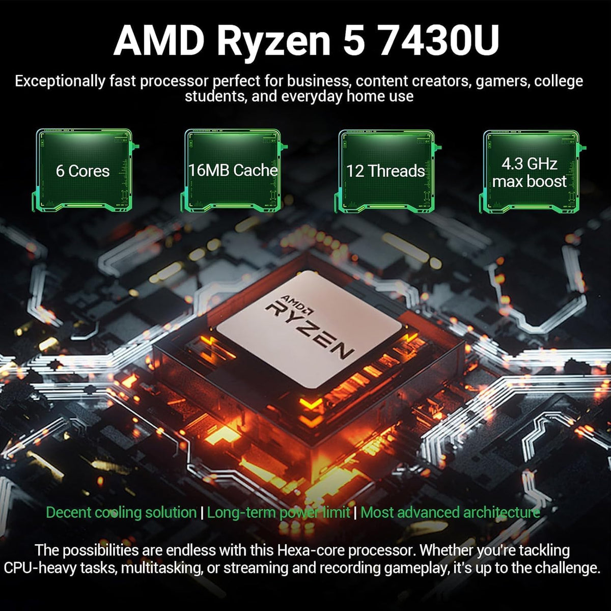 Ordinateur compact portable professionnel HP 17,3 pouces FHD avec MS Office pour le Web, processeur AMD Ryzen 5 7430U (plus performant que le Core i7-1355U), 8 Go de RAM, 756 Go de stockage (SSD 256 Go + disque dur externe 500 Go), Windows 11, WOWPC