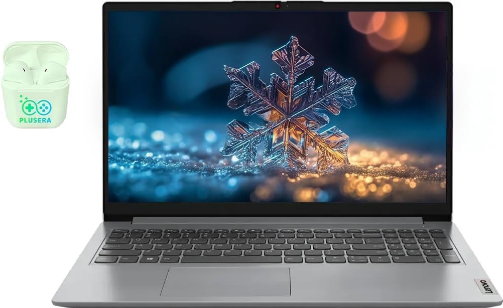 Ordinateur compact portable Lenovo IdeaPad 15,6 pouces, 20 Go de RAM, 1,6 To de stockage (1 To SSD + 128 Go eMMC + carte SD de 512 Go), Windows 11 avec 1 an d'abonnement à Microsoft Office 365, processeur Intel Celeron, écouteurs PLUSERA, gris nuage.