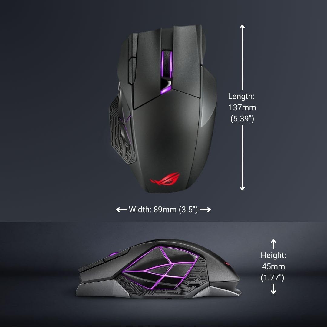 Souris gaming à connectivité sans fil ASUS ROG Spatha X – Design MMO/MOBA, 12 boutons programmables, pour droitier, 168 g, double mode (doté de connectivité filaire/2,4 GHz), 19 000 DPI, allant jusqu'à 67 h d'autonomie, station de charge magnétique…