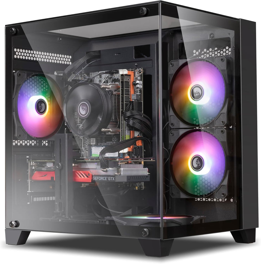 PC de bureau gaming pré-assemblé, processeur Intel Core i5 cadencé à 3,2-3,6 GHz, carte graphique RX550 doté de 4 Go de mémoire vidéo GDDR5, 16 Go de RAM, SSD NVMe de 512 Go, Wi-Fi 5, 4 ventilateurs RGB, Windows 11