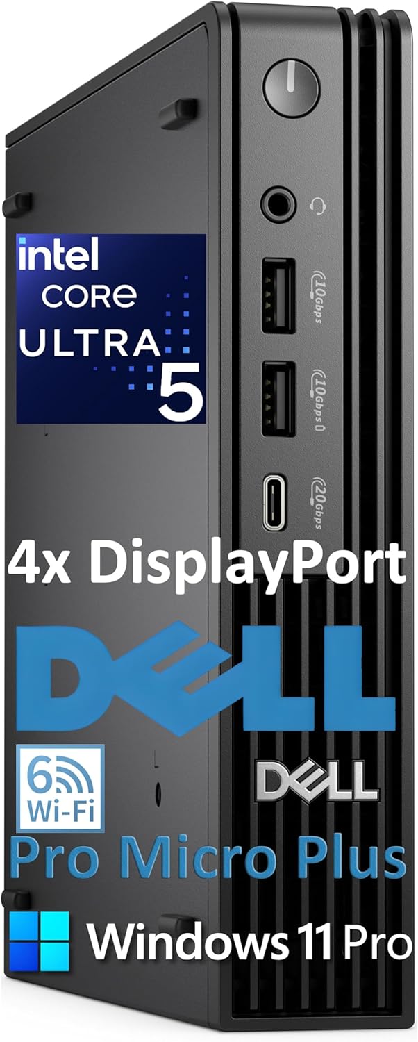 Mini PC Dell Pro Micro Plus (OptiPlex 7000 MFF nouvelle génération) : ordinateur de bureau professionnel, PC IA, processeur Intel Ultra 5 235T à 14 cœurs (supérieur à l'i7-13700T), 16 Go de RAM DDR5, SSD de 512 Go, Wi-Fi 6, Bluetooth, 4 ports…