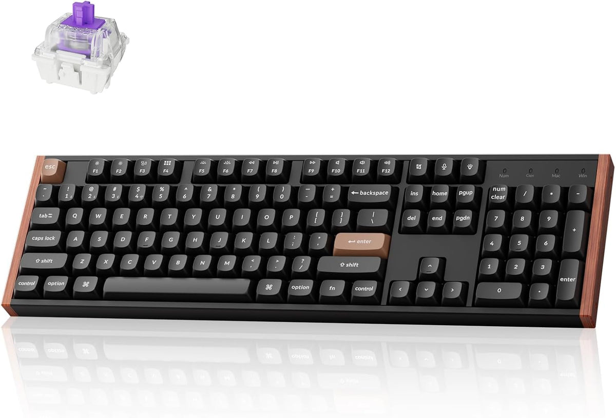 Clavier Keychron K10 HE à effet Hall, commutateurs magnétiques Gateron à double rail Nebula, clavier à connectivité sans fil tri-mode pleine taille doté de déclenchement réactif, activation réglable, RGB, châssis en aluminium et bois